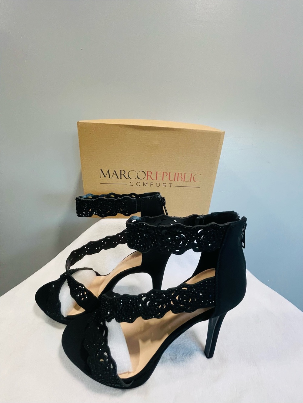 Marco Republic Black Scalloped Cutout High Heel Sandals in YORKSHIRE STYLE